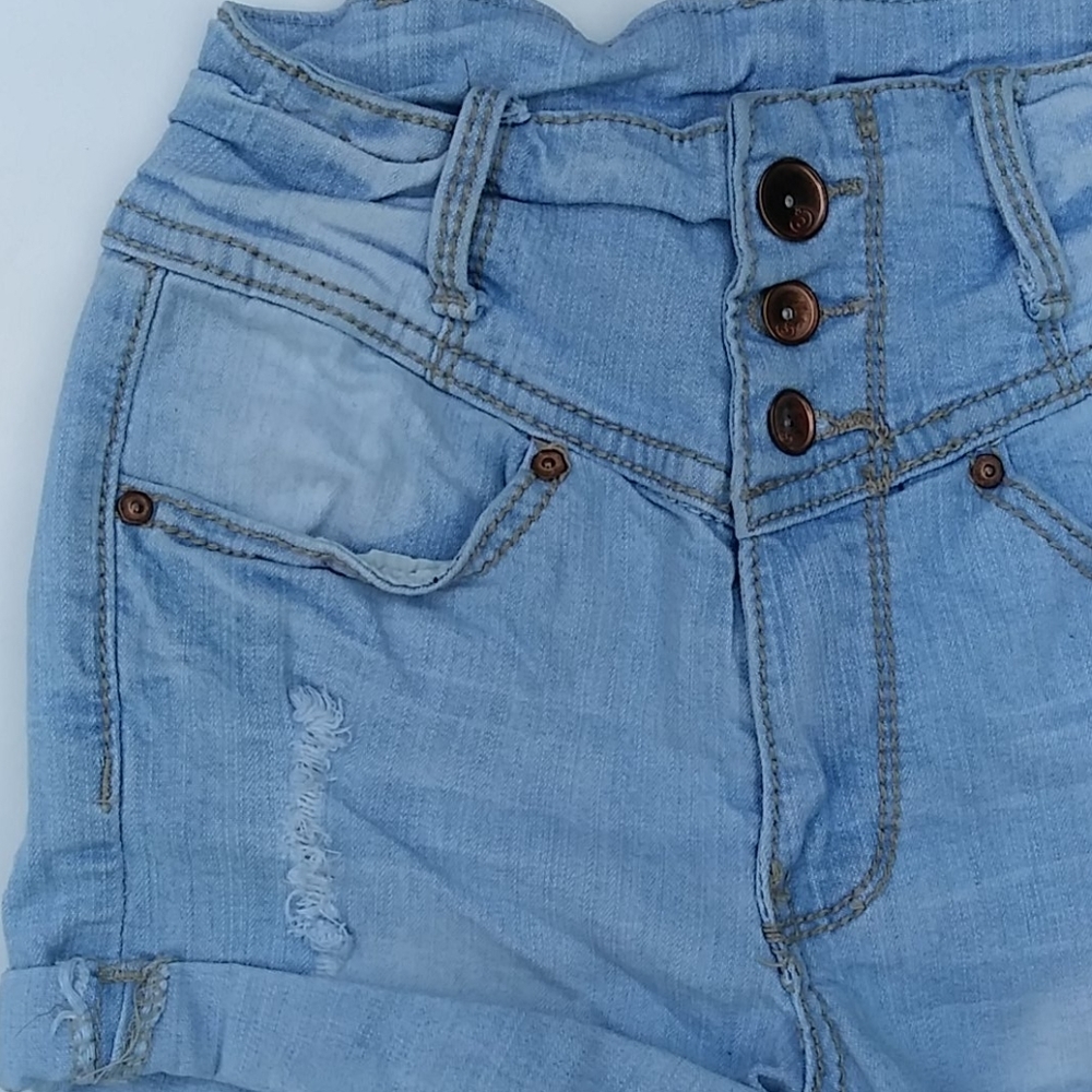 Indigo Rein Destroyed High Waist Denim Shorts Sz 0 - Picture 2 of 6